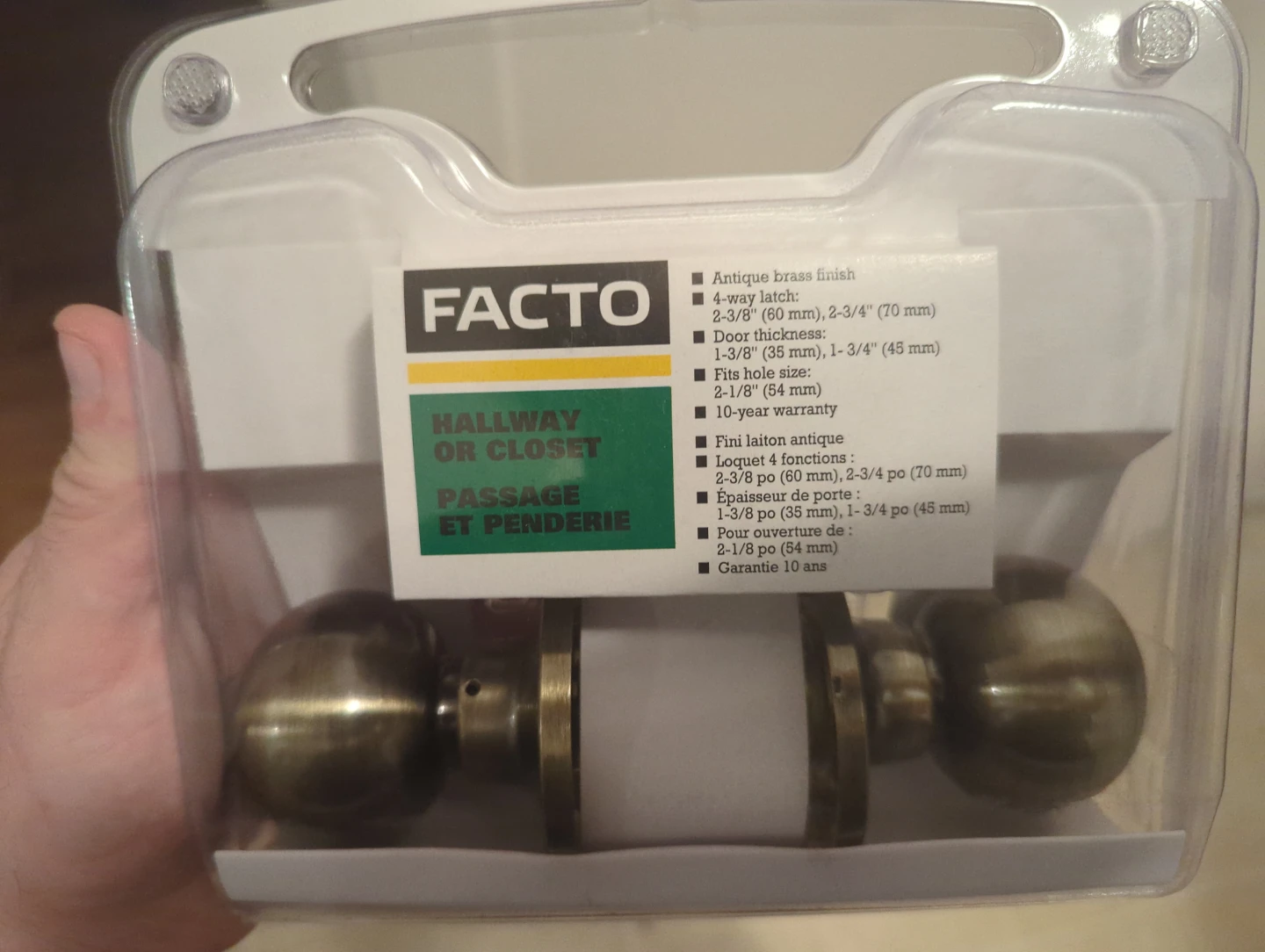 Facto Hallway or Closet Door Lockset - Antique Brass Finish