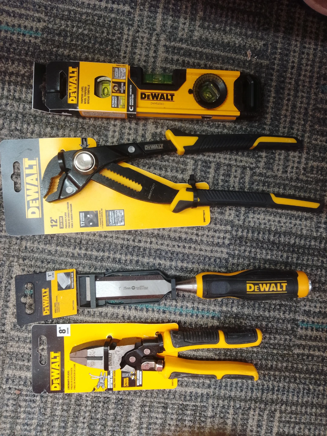 DEWALT 4-Piece Tool Set: Level, Pliers, Chisel, Wire Cutters
