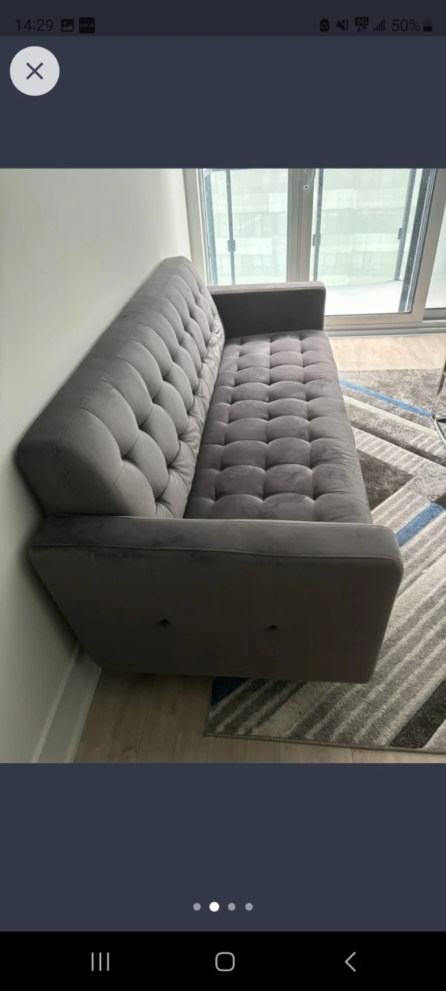 Tufted Grey Velvet Sofa / 3-Seater Couch - photo 4