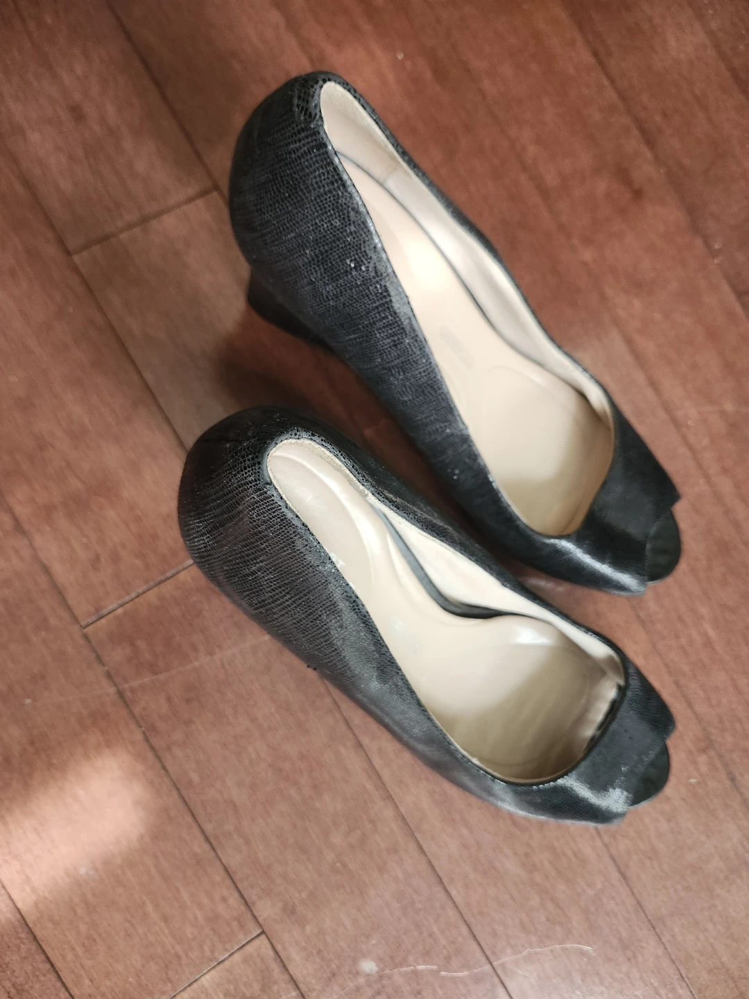 Rockport Black Peep-Toe Wedge Heels Size 9.5
