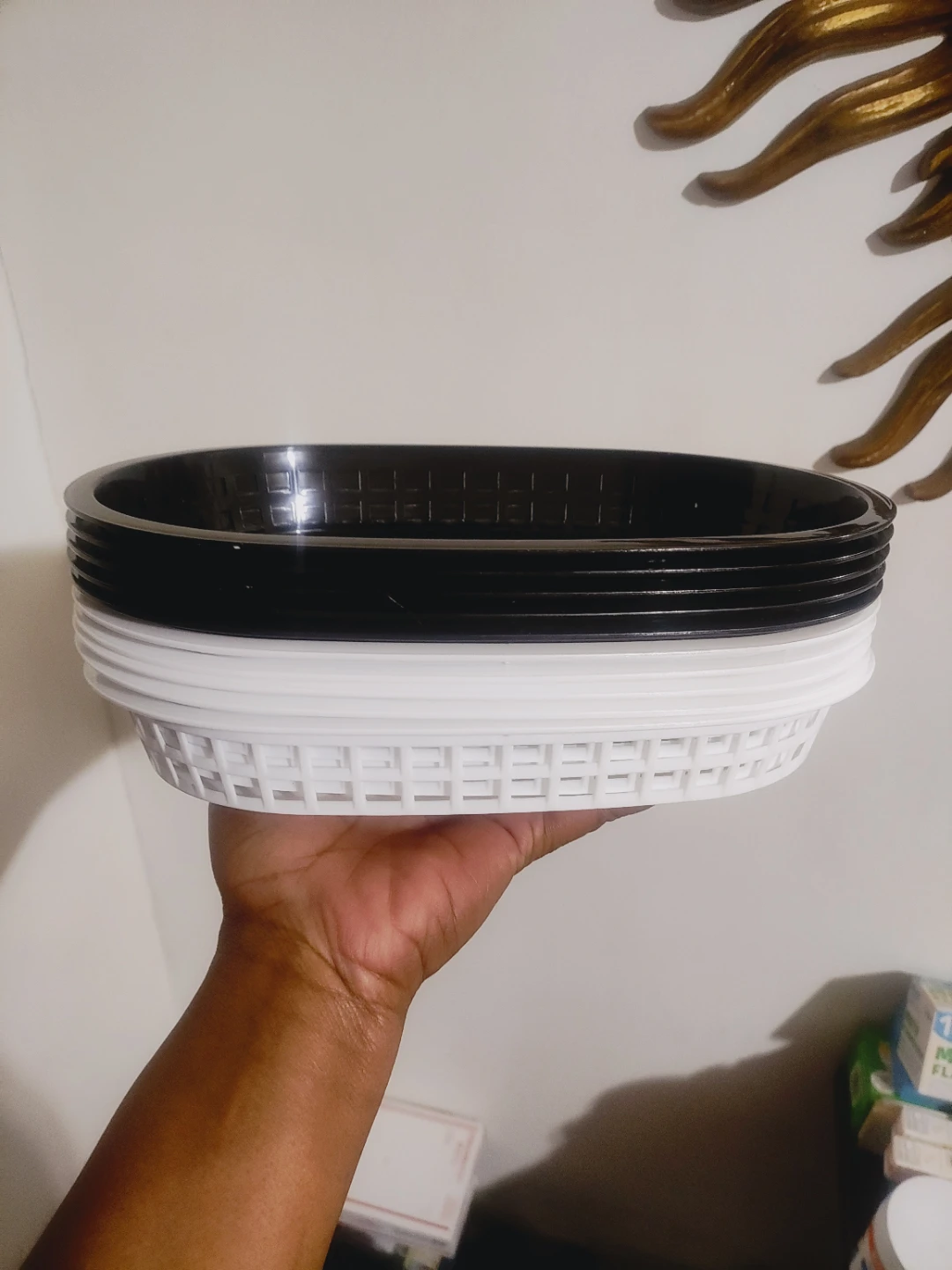 Set of 10 Black & White Plastic Food Baskets