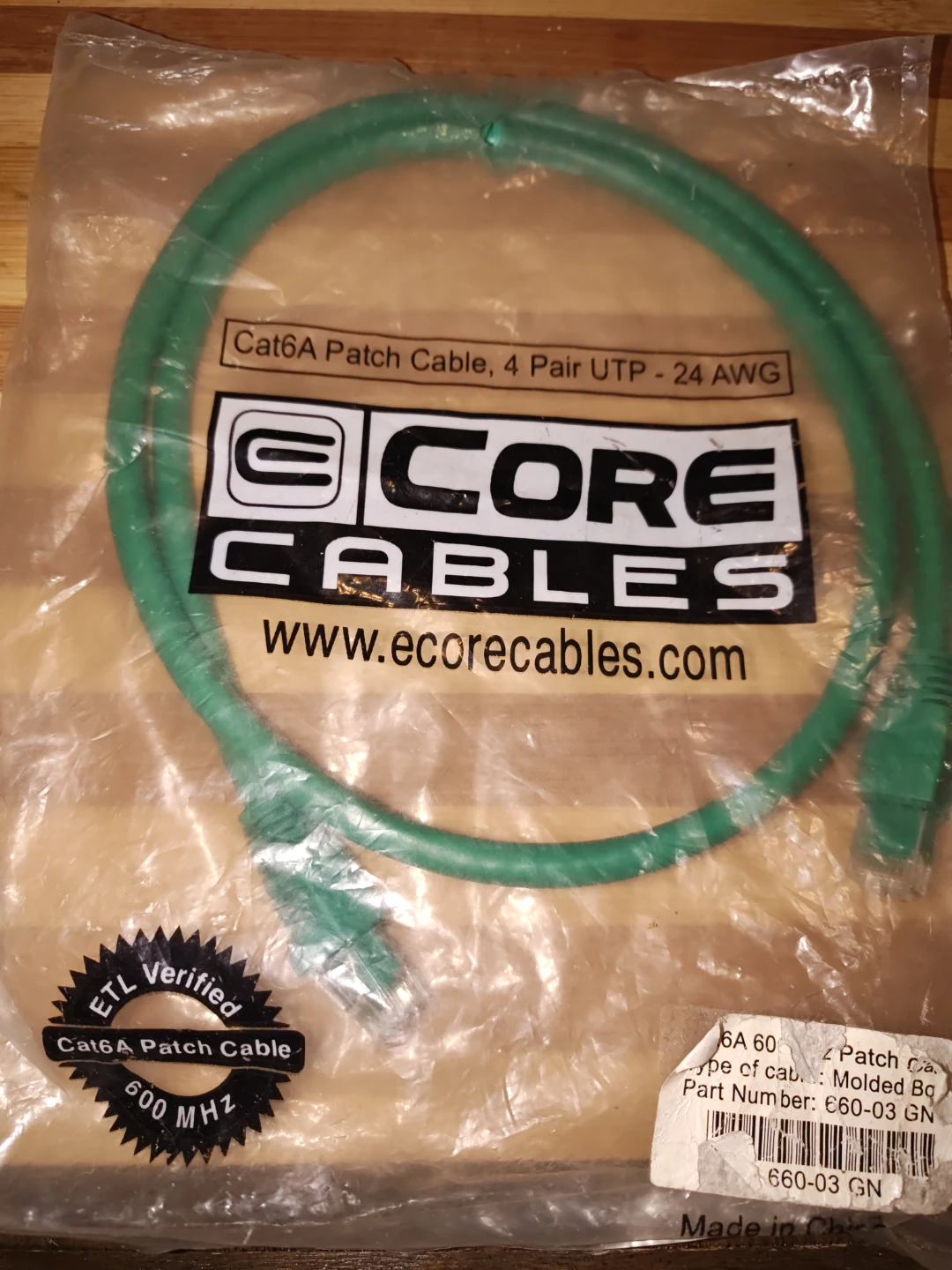 3 Ecore Cables Cat6A Patch Cable 3Pair UTP 24 AWG Green