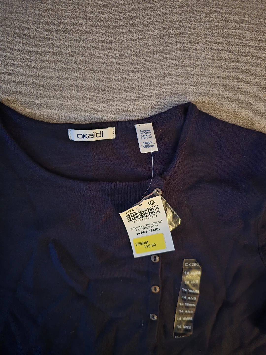 Okaïdi Navy Blue Henley Top with Ruffle Hem - Size 14A/Y - photo 2