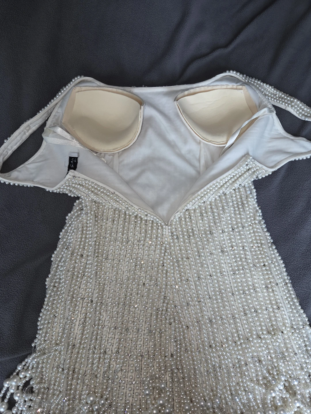 Mac Duggal White Pearl Beaded Square Neck Mini Dress Size 6 - photo 4
