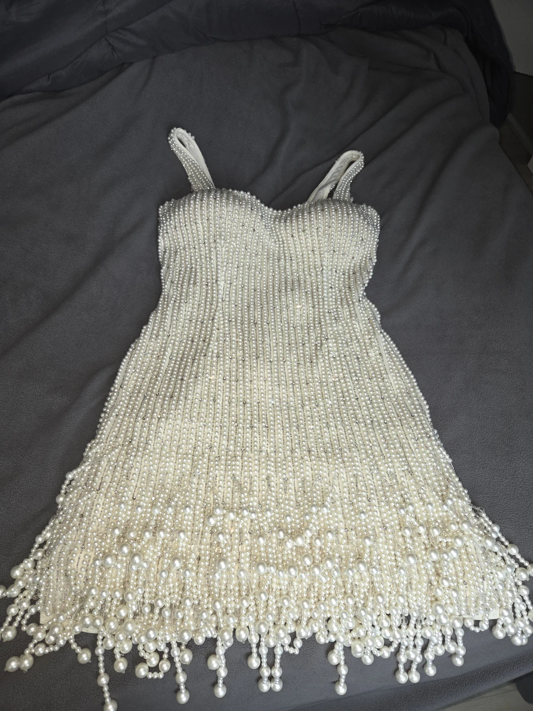 Mac Duggal White Pearl Beaded Square Neck Mini Dress Size 6 - photo 2
