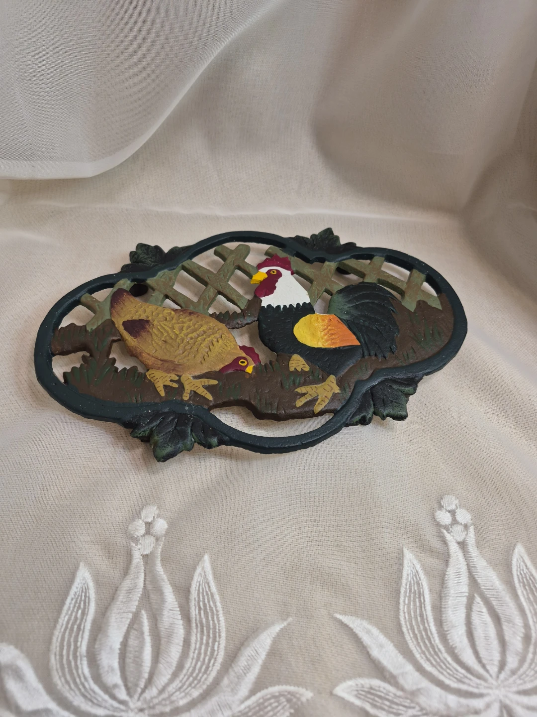 9" x 6" Cast Iron Trivet Decor with Rooster Chichen Hen
