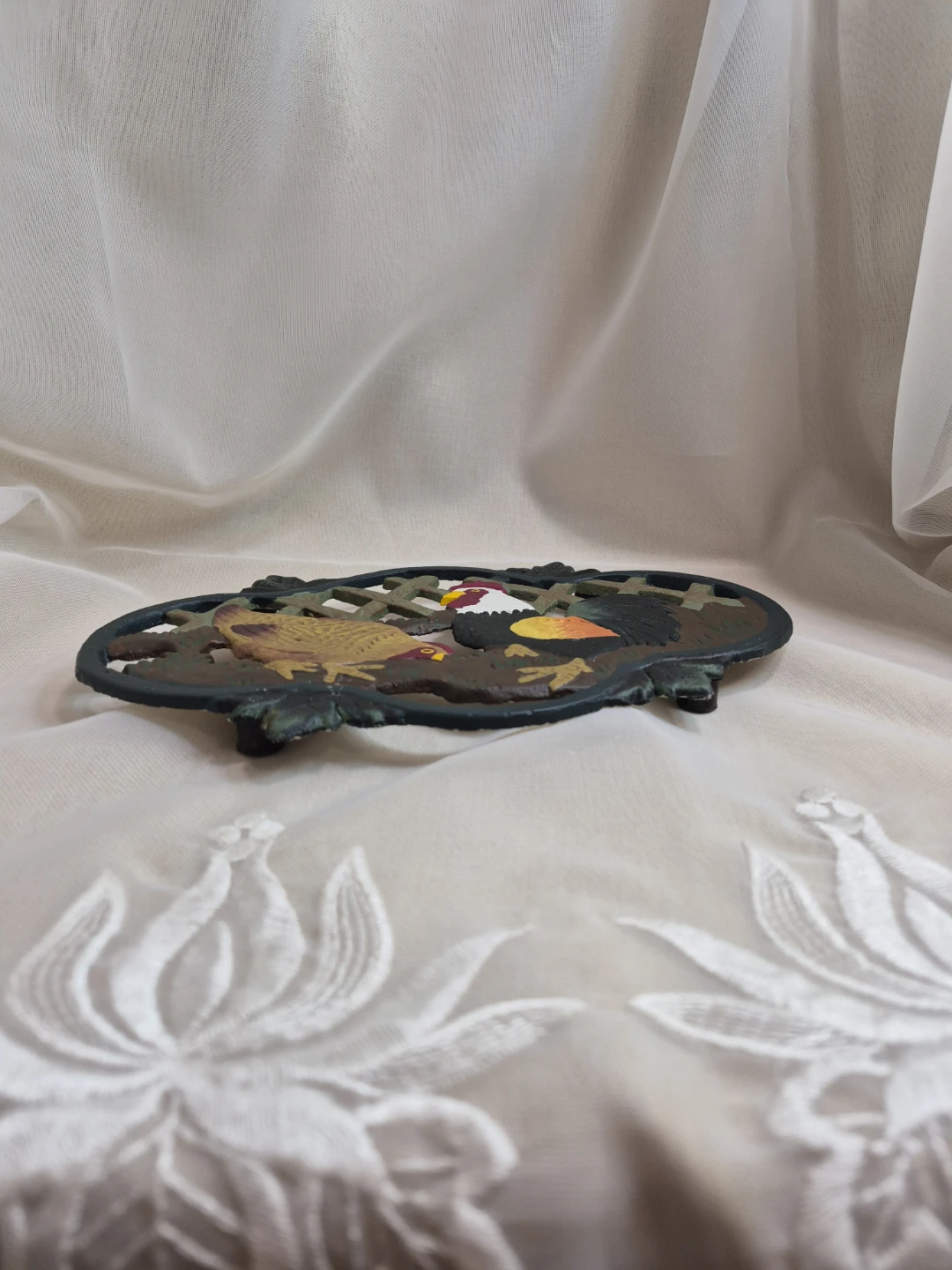 9" x 6" Cast Iron Trivet Decor with Rooster Chichen Hen - photo 3