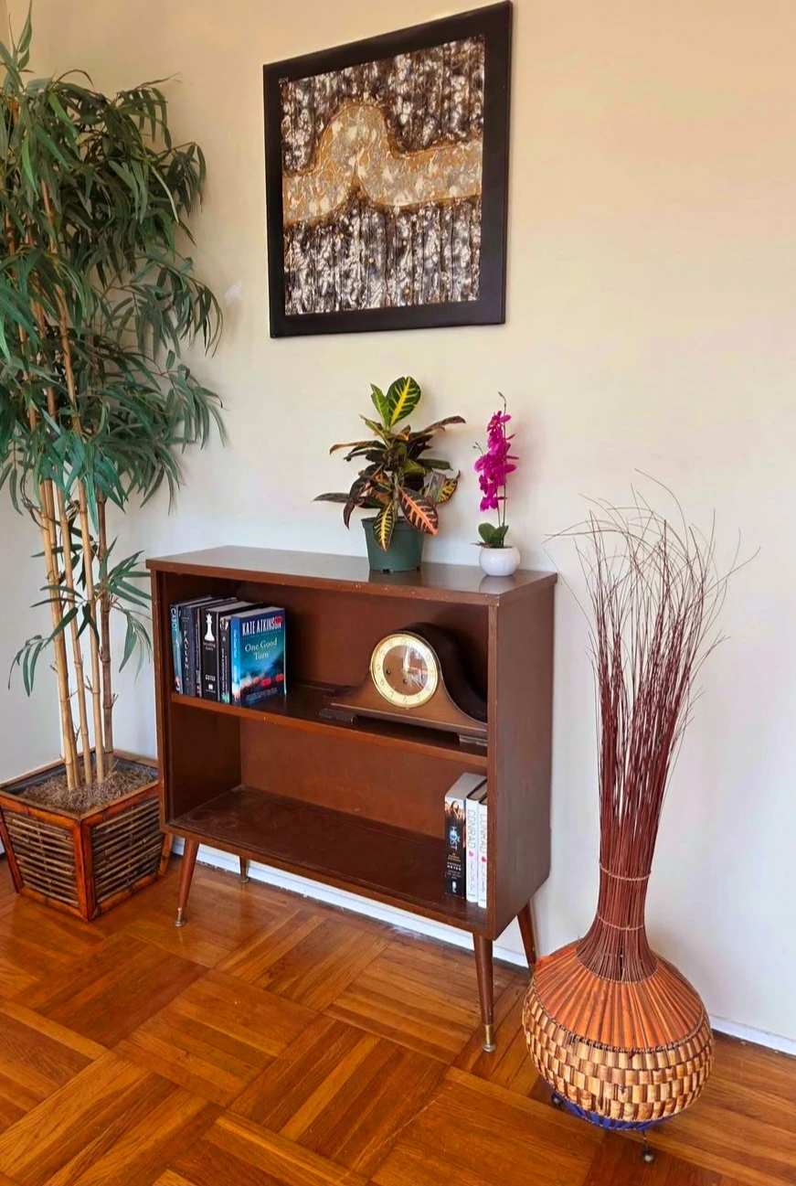 MCM Walnut 2 Tier Book Shelf With Brass Accents - photo 2
