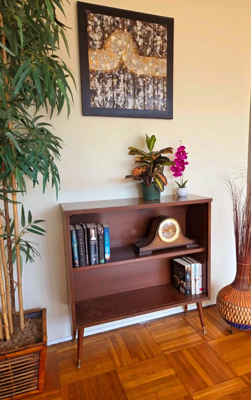 MCM Walnut 2 Tier Book Shelf With Brass Accents - photo 3