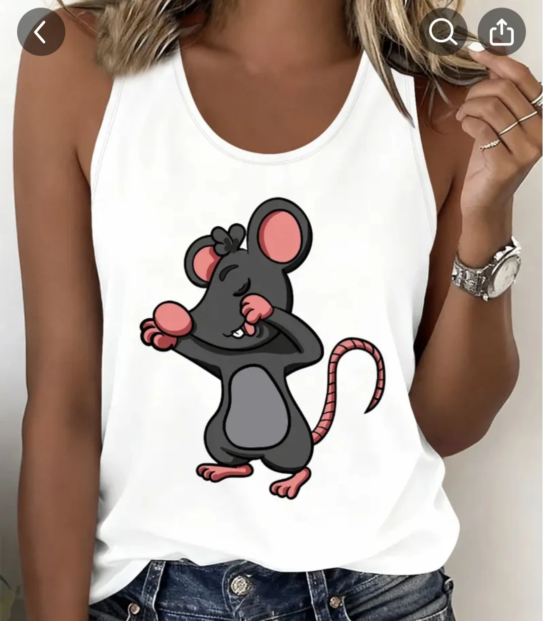 White Tank Top with Cartoon Mouse Graphic