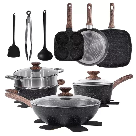 NEW 17Pc Nonstick Cookware Set with Utensils