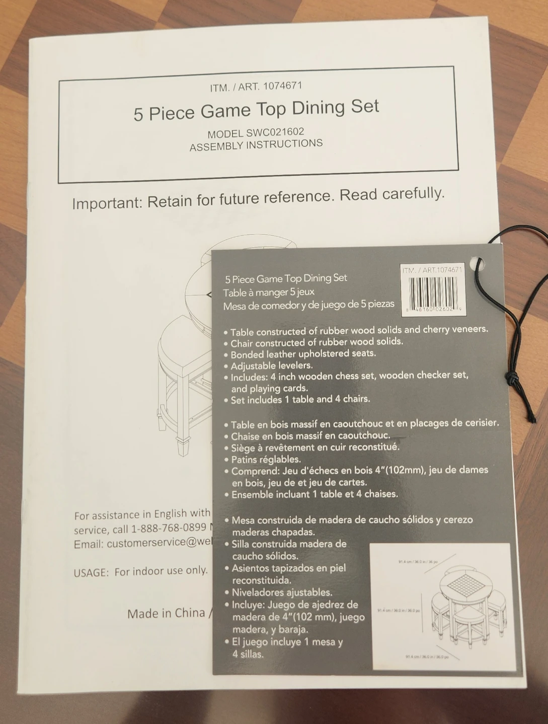 5 Piece Game Top Dining Set with Chess Set - photo 4