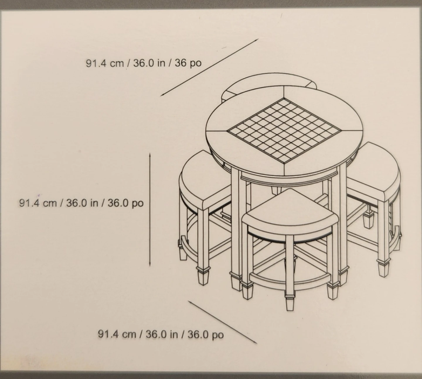 5 Piece Game Top Dining Set with Chess Set - photo 5