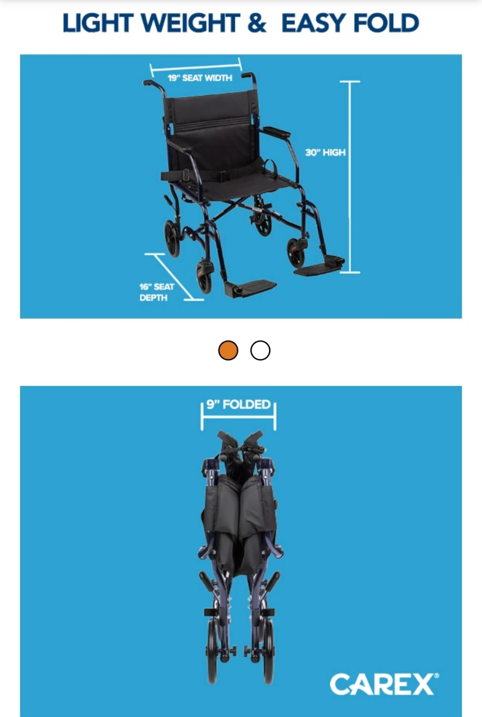 NEW -Carex Transport Wheelchair, 19inch seat ♿🦽 - photo 3