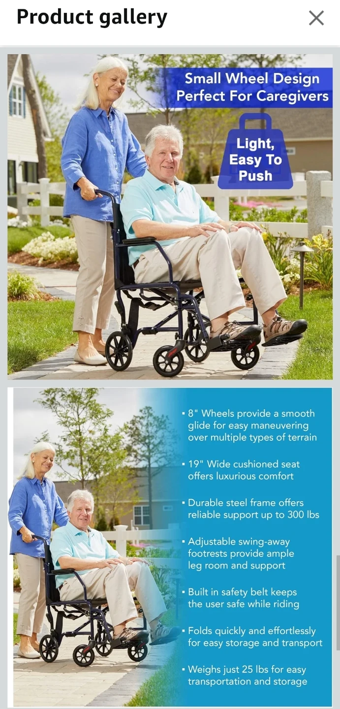 NEW -Carex Transport Wheelchair, 19inch seat ♿🦽 - photo 4