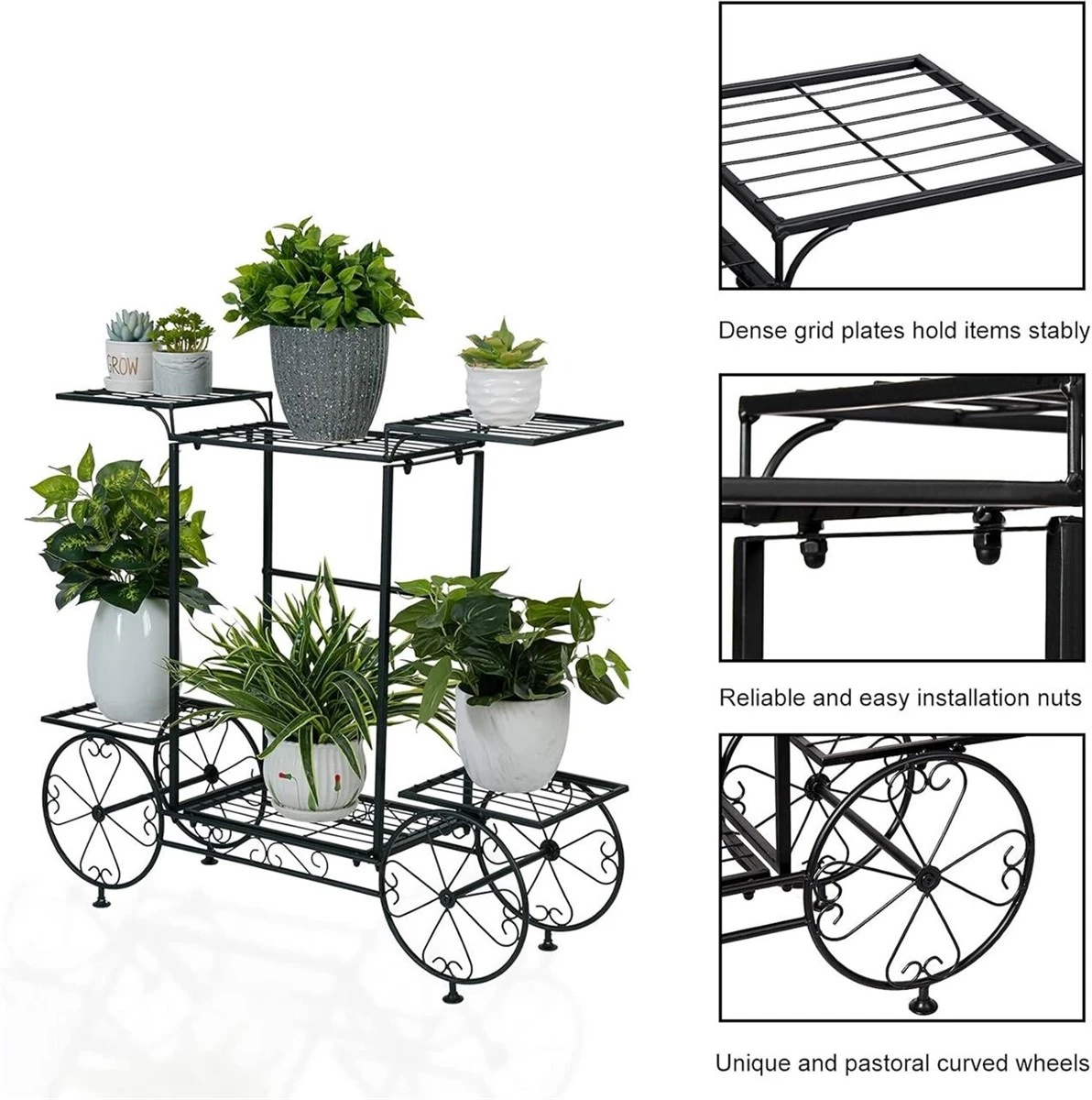 Black Metal Plant Stand with Wheels - photo 3