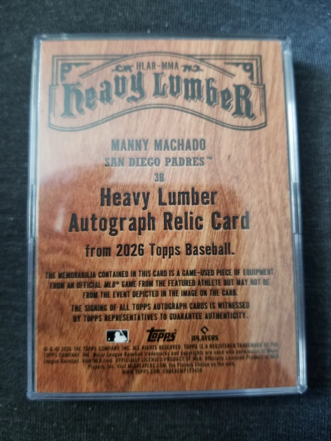 Manny Machado Topps Heavy Lumber Autograph Relic Card - photo 2