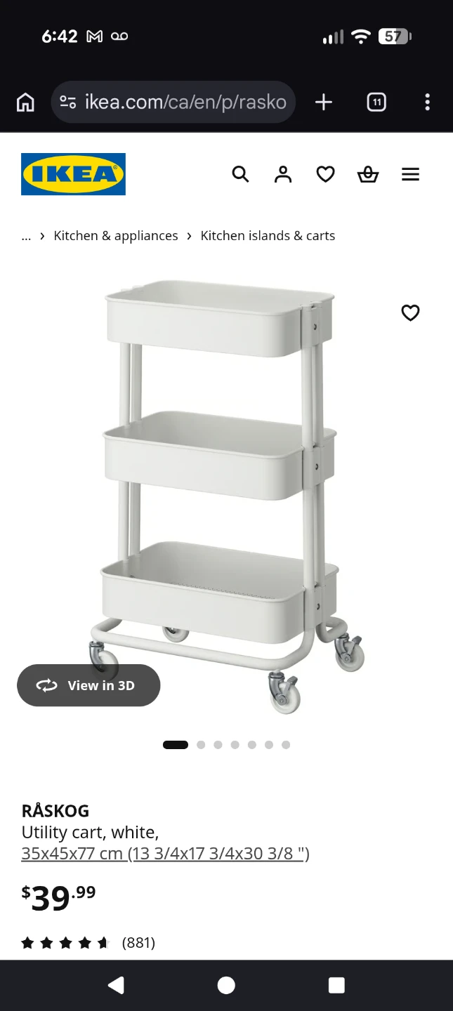 IKEA RASKOG 3-Tier Utility Cart White - photo 3