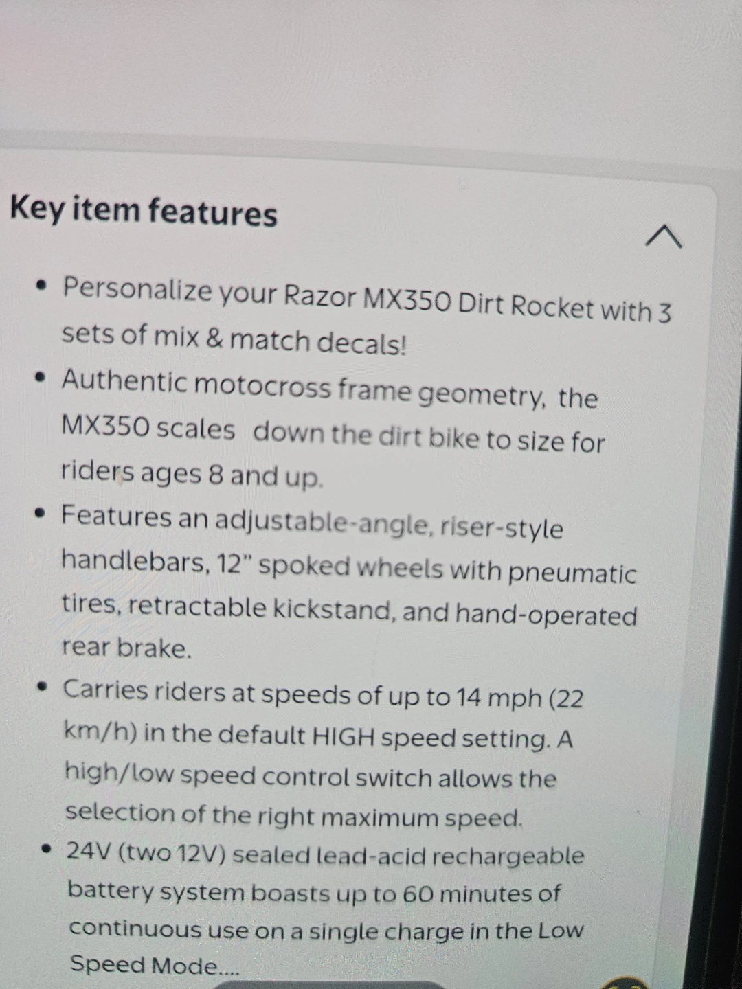Razor MX350 Dirt Rocket Electric Motocross Bike - photo 2