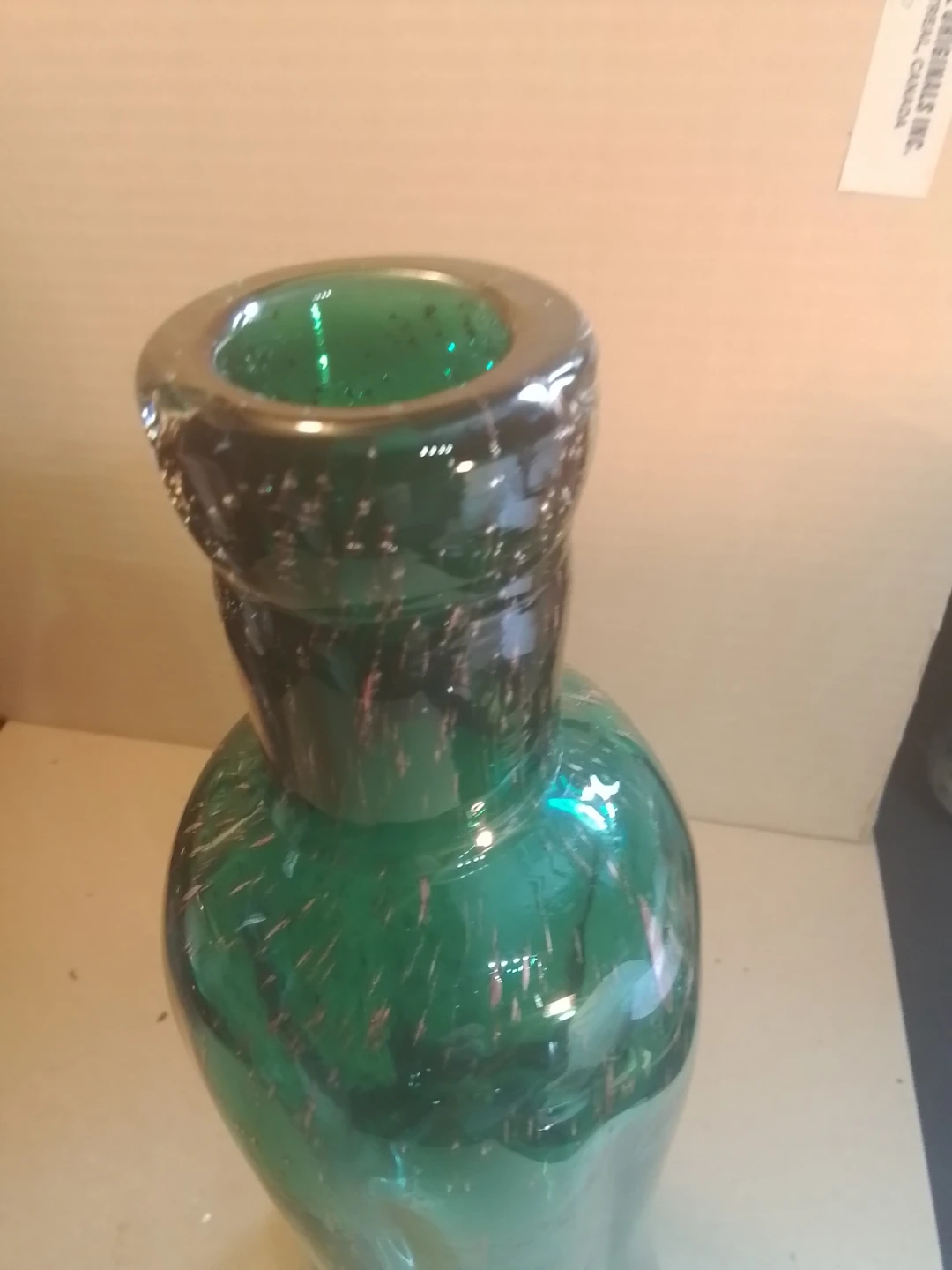 Vintage Teal Art Glass Bottle Vase 12" - photo 2