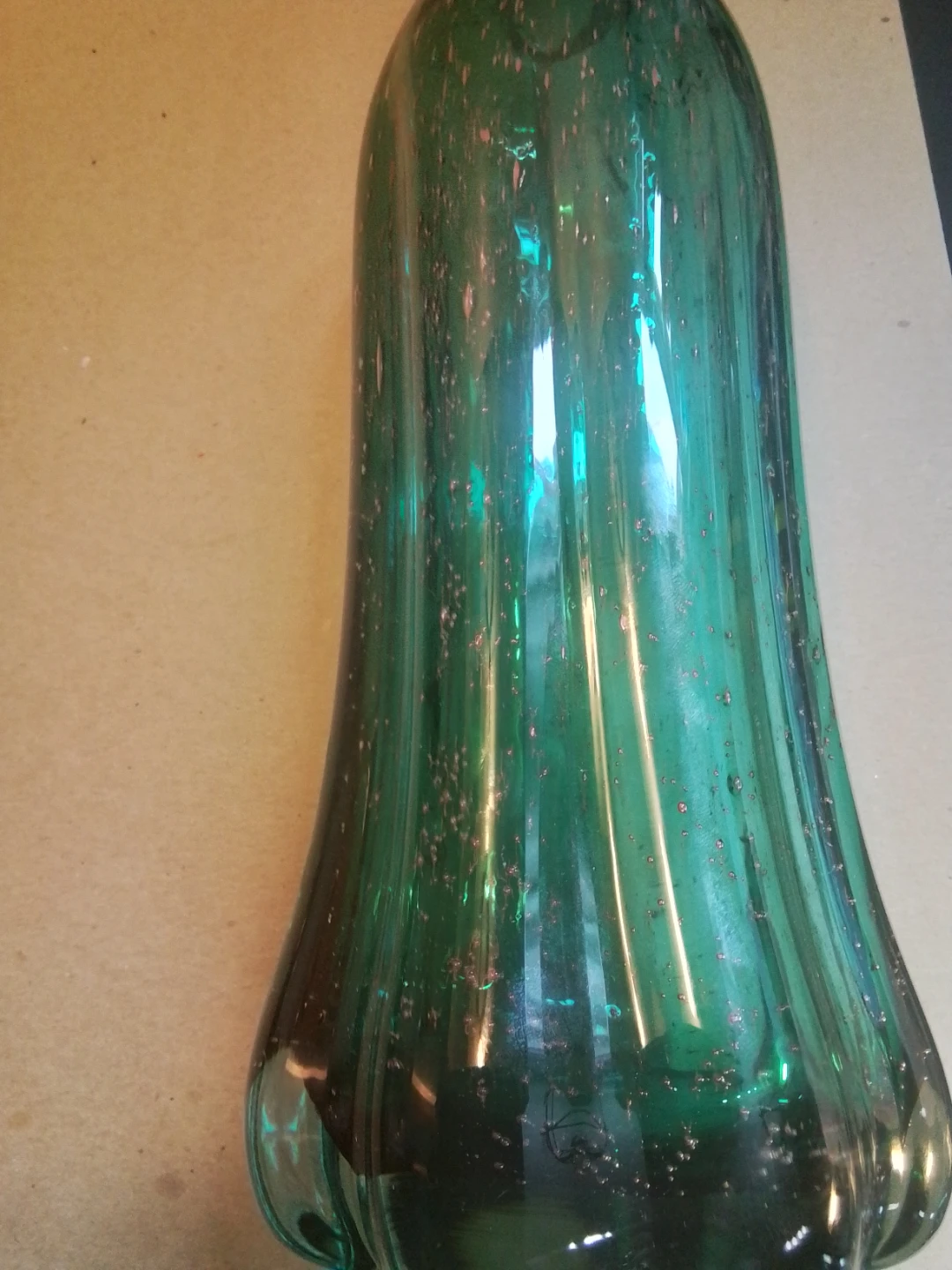 Vintage Teal Art Glass Bottle Vase 12" - photo 3