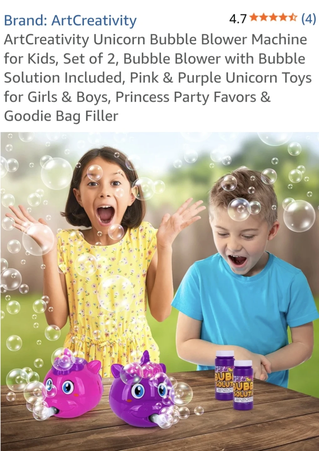 New ArtCreativity Unicorn Bubble Blower Machine Set of 2 - photo 4