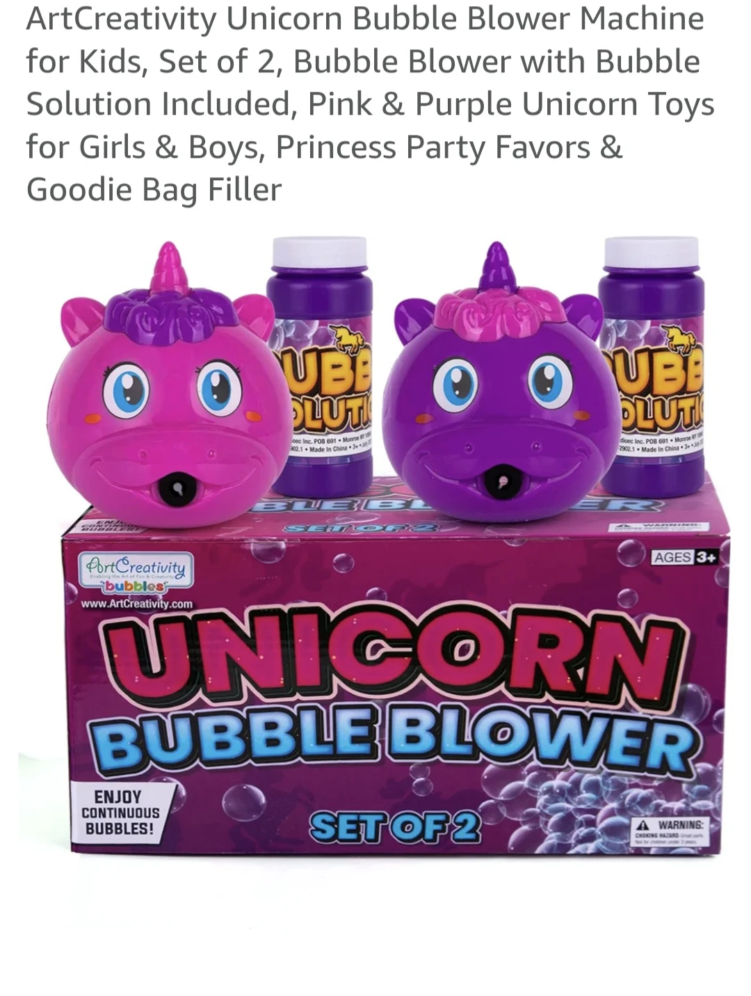 New ArtCreativity Unicorn Bubble Blower Machine Set of 2 - photo 5