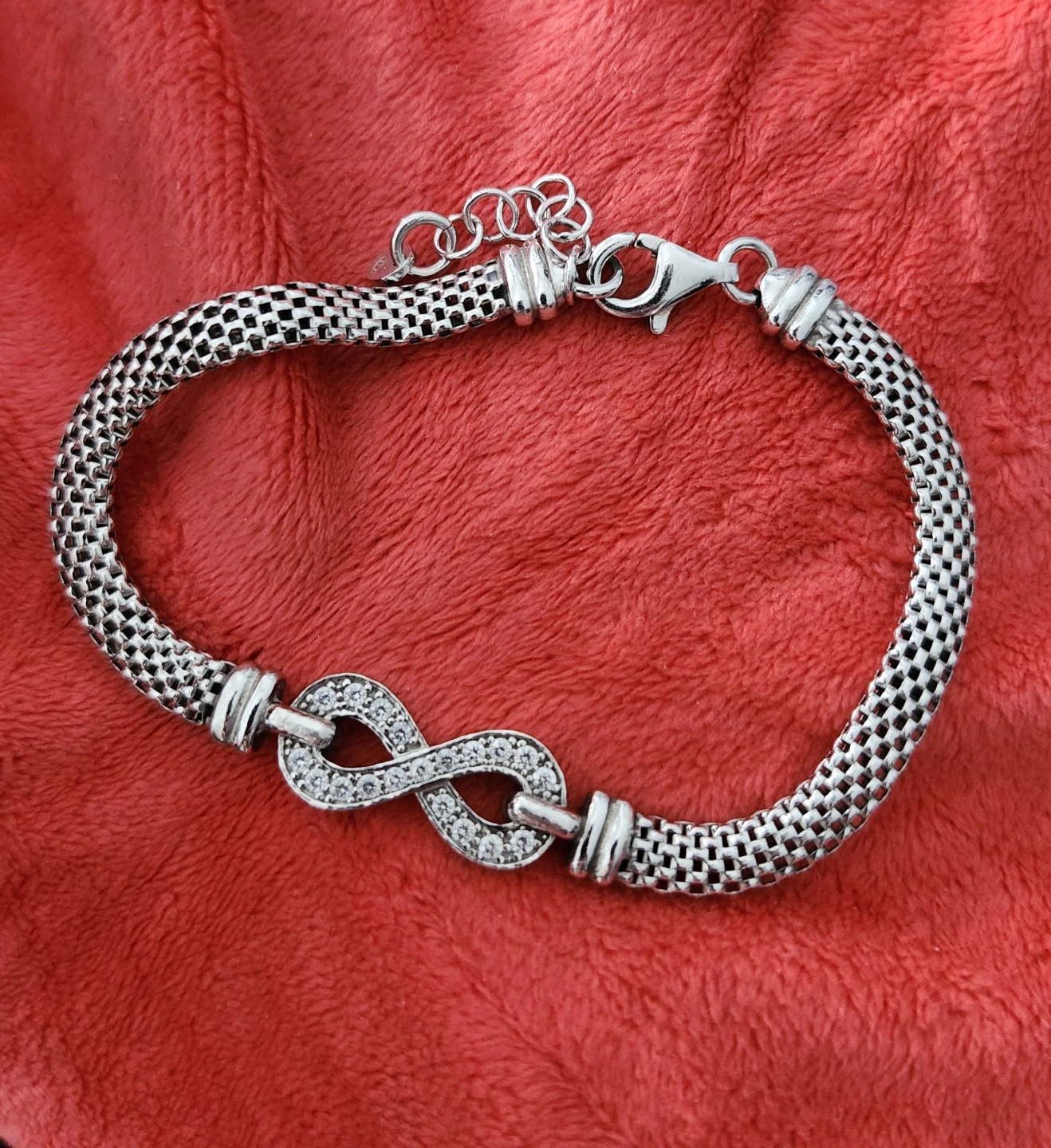 Silver Tone Infinity Bracelet with Rhinestones