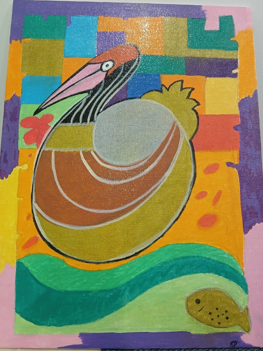 Original Acrylic Painting - Colorful Bird and Fish Art - photo 2