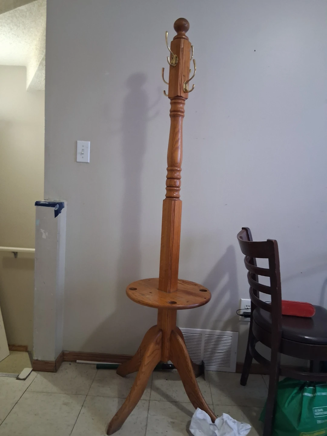 Wooden Coat Rack with 4 big  Hooks with 4 small hooks underneath