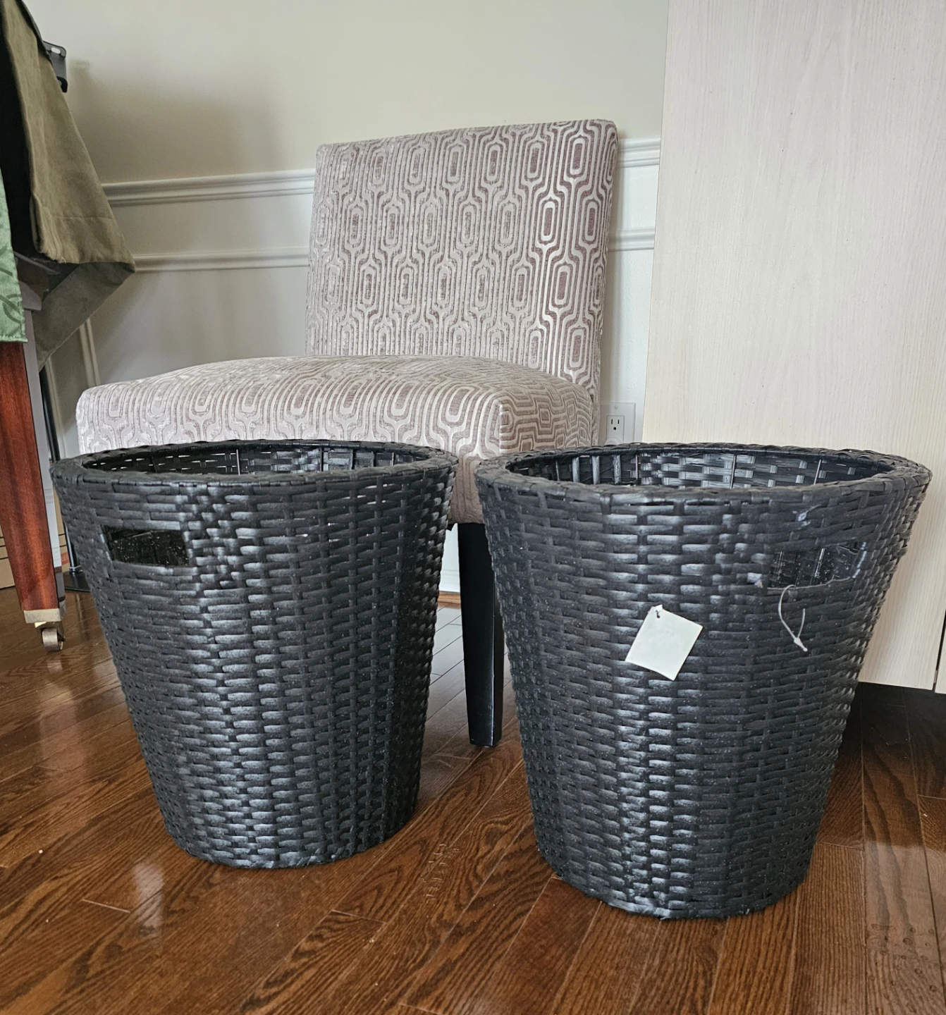 Set of 2 Large Black Woven Planters/Baskets, 16"x22"