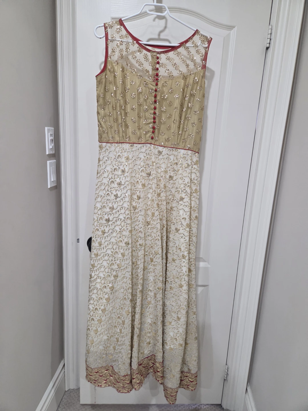 Embroidered Anarkali Dress - Gold and White