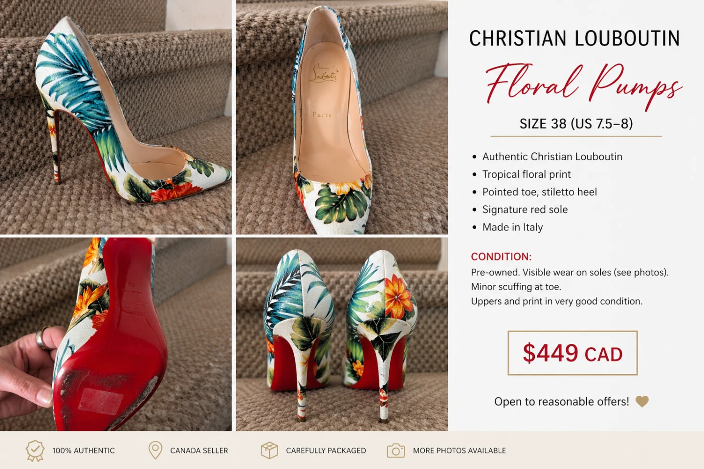 🌺 Christian Louboutin Floral Pumps – Size 38 🌺
