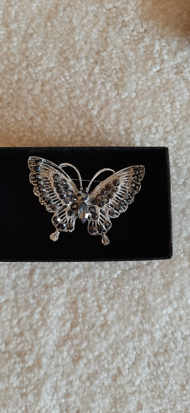 Silver Tone Butterfly Brooch with Rhinestones