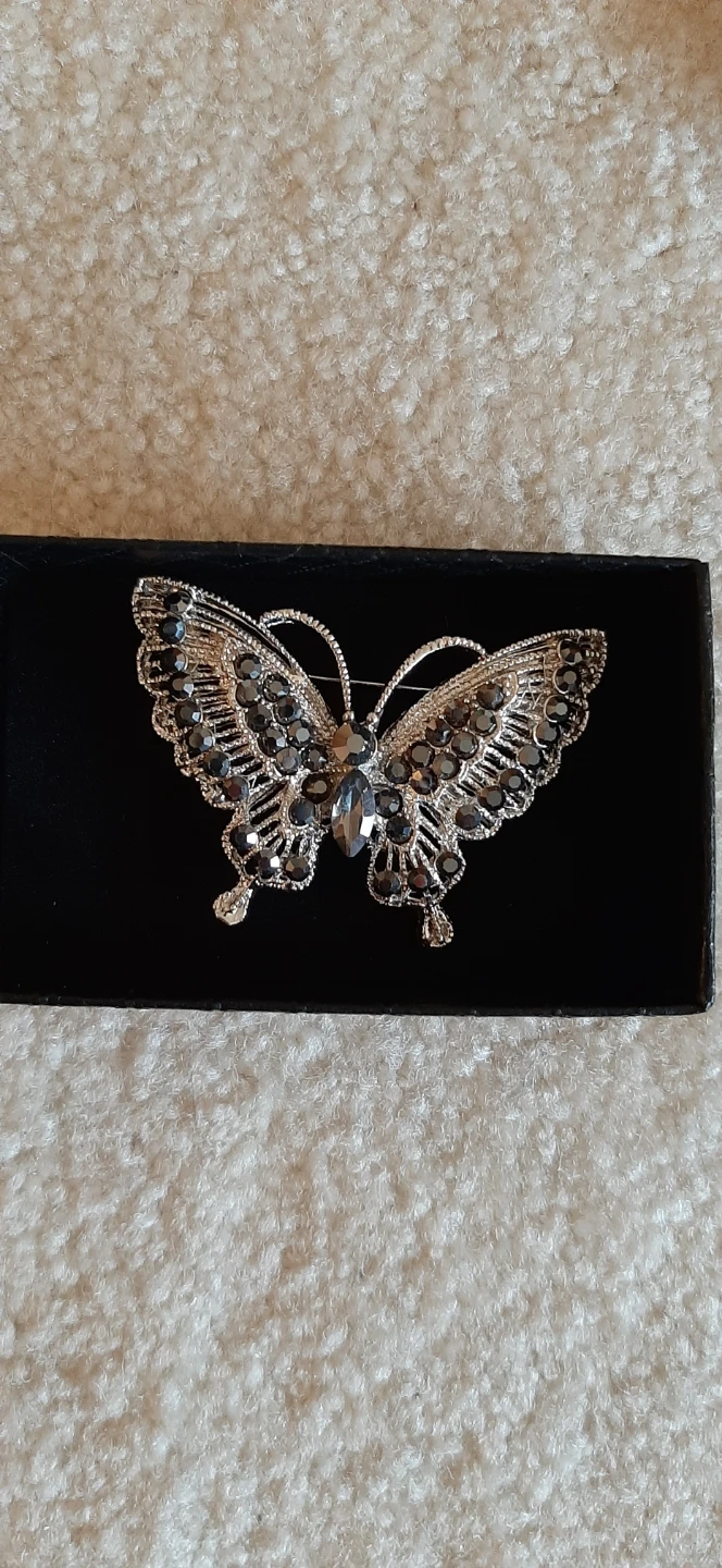 Silver Tone Butterfly Brooch with Rhinestones - photo 2