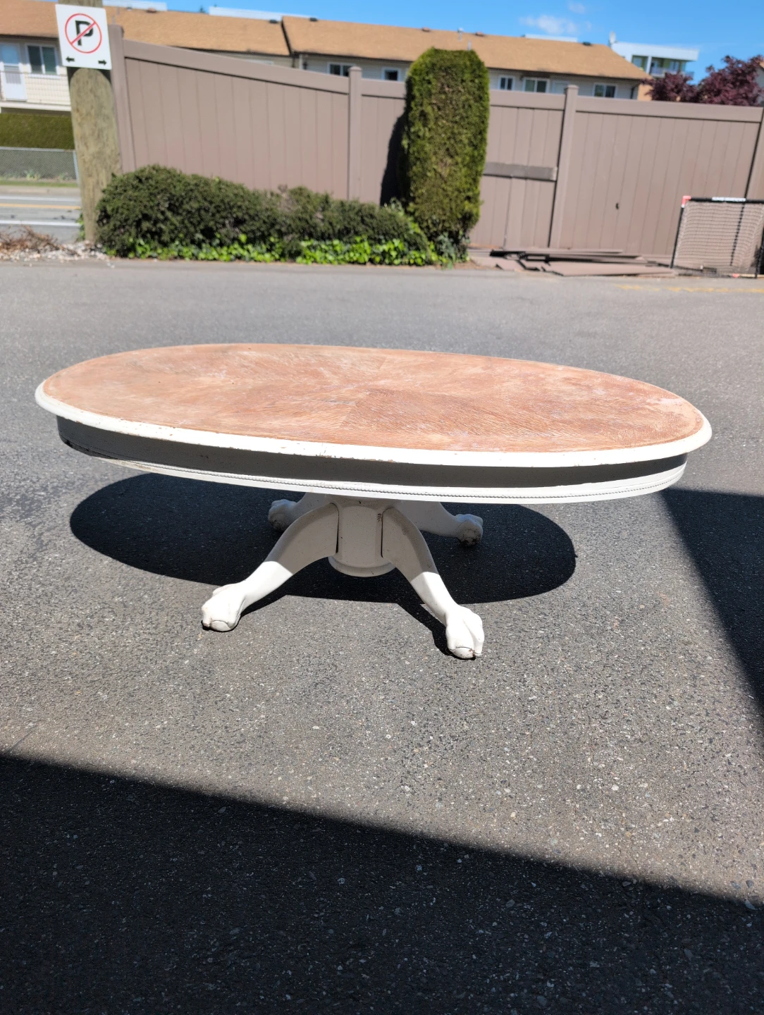 Round Coffee Table - White Pedestal Base with Claw Feet