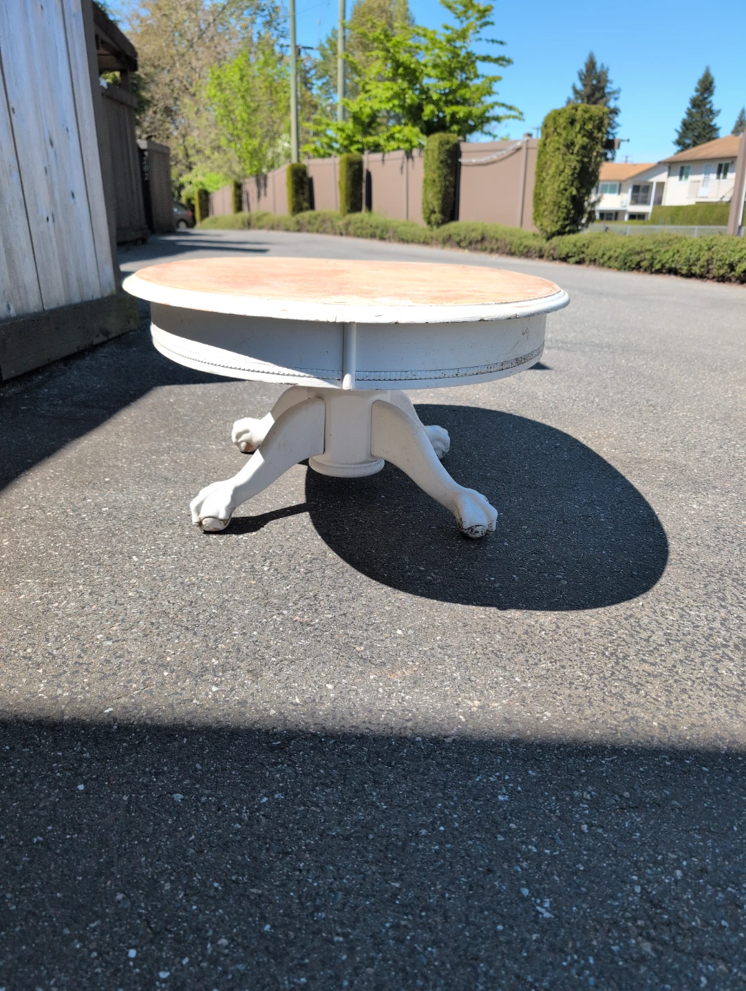 Round Coffee Table - White Pedestal Base with Claw Feet - photo 2