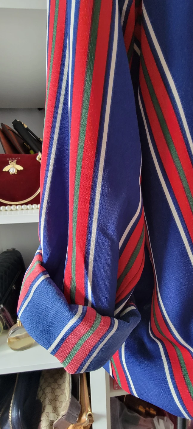 🌱 Blue, Red, and White Striped Button-Up Shirt with Tie Waist - photo 5