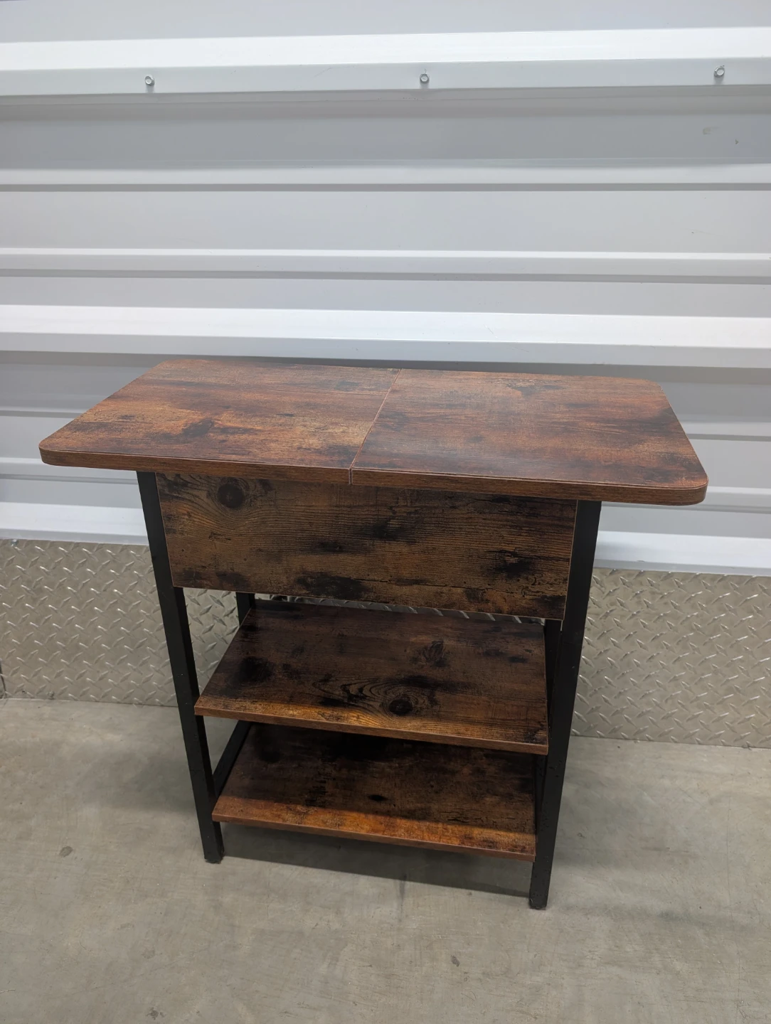 Rustic Wood Side Table with 3 Shelves and Drawer - photo 2