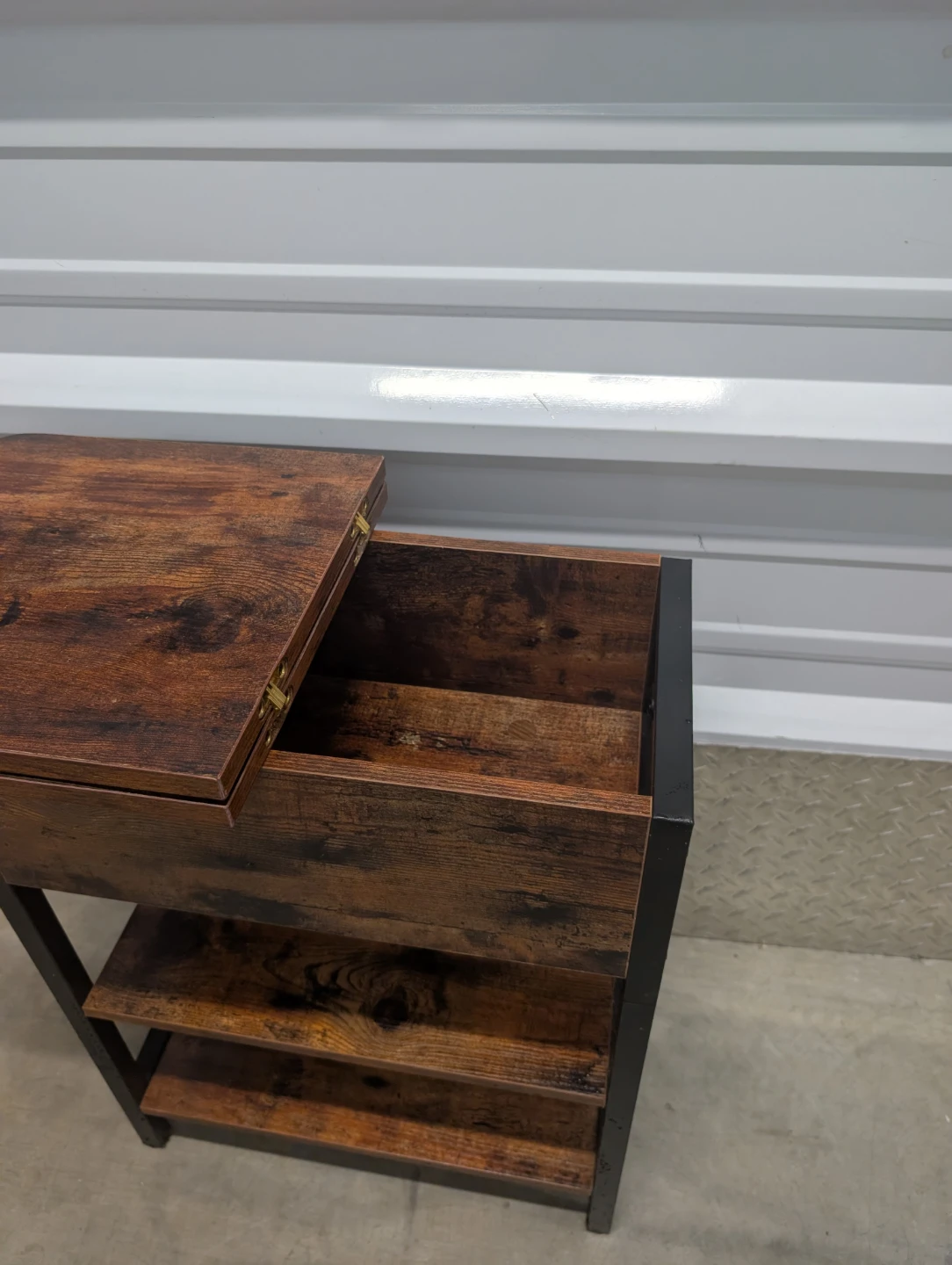 Rustic Wood Side Table with 3 Shelves and Drawer - photo 3