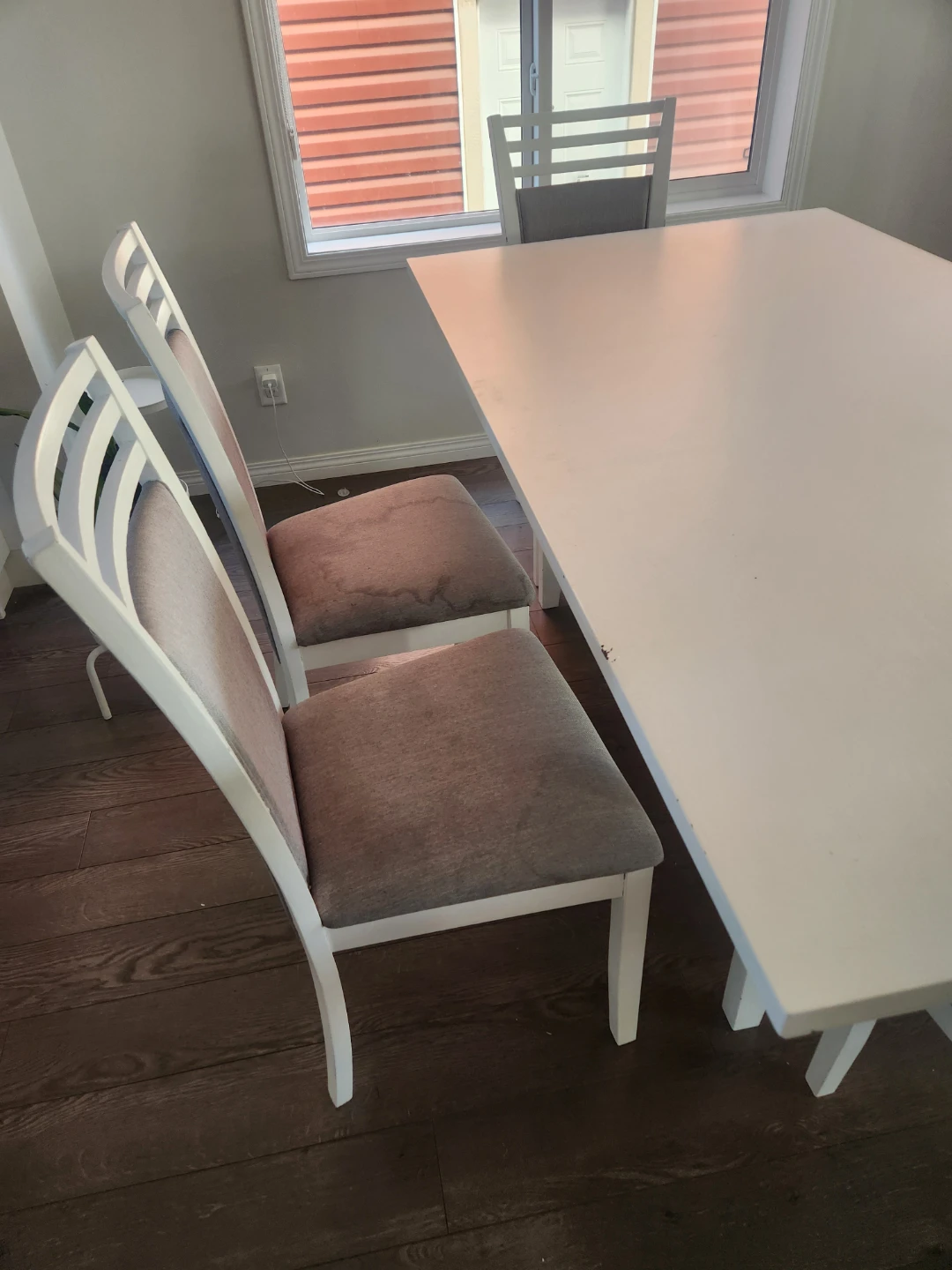White Dining Table with Grey Upholstered Chairs and Bench - photo 5