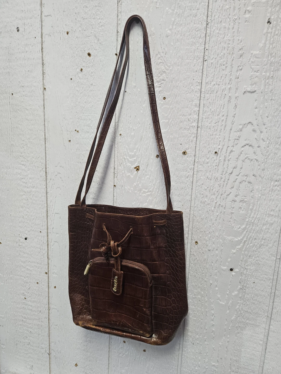 Brown Croc Embossed Shoulder Bag - photo 2