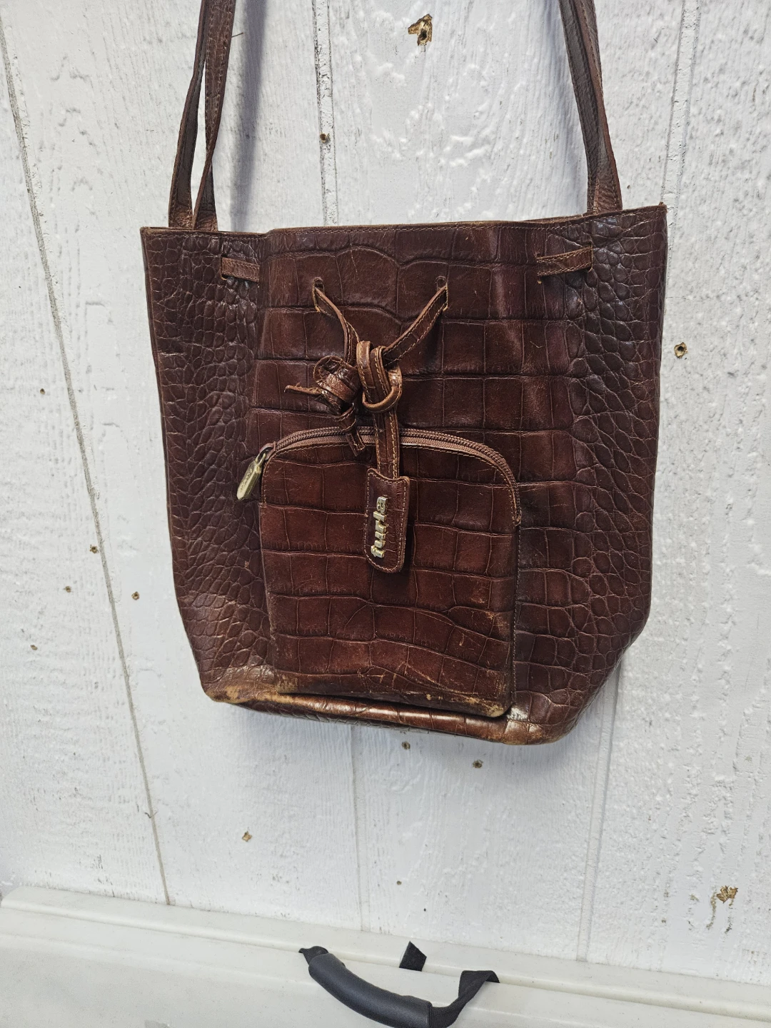 Brown Croc Embossed Shoulder Bag - photo 4
