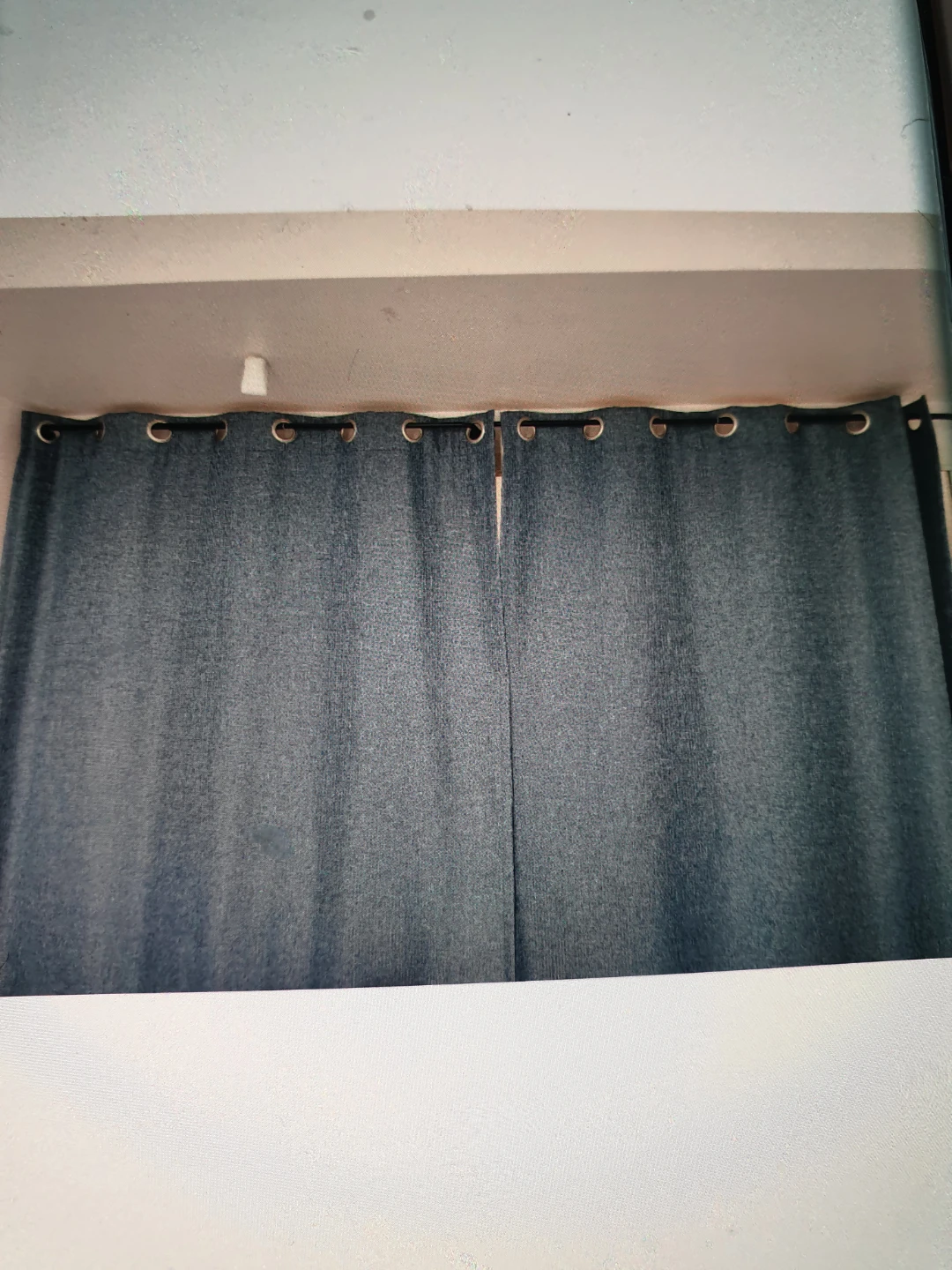 Dark Blue Grommet Curtains +rod