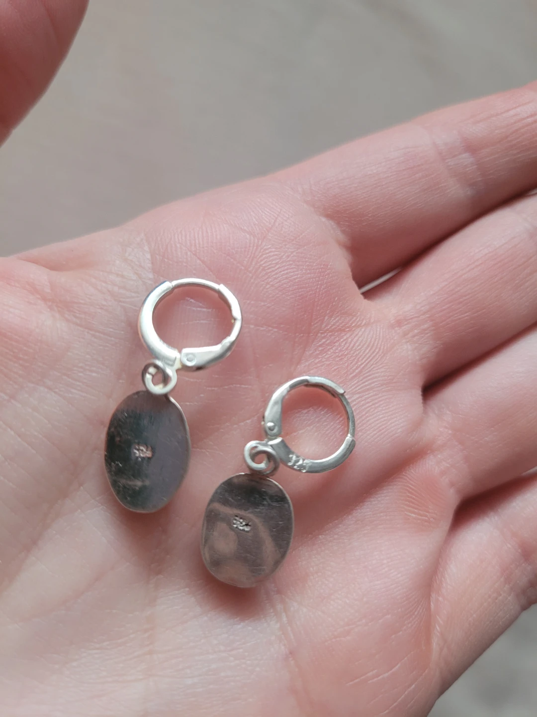 Silver earrings with natural White Jade stone - photo 2