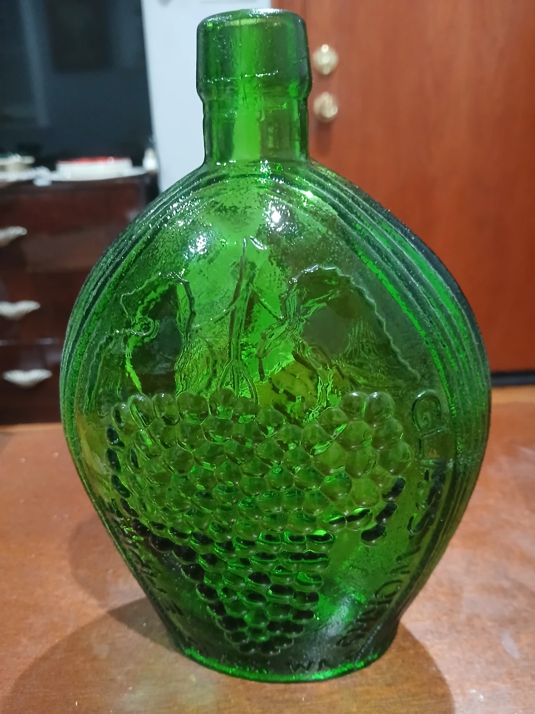 Green Embossed Glass Bottle with Eagle and Grapes Design - photo 2