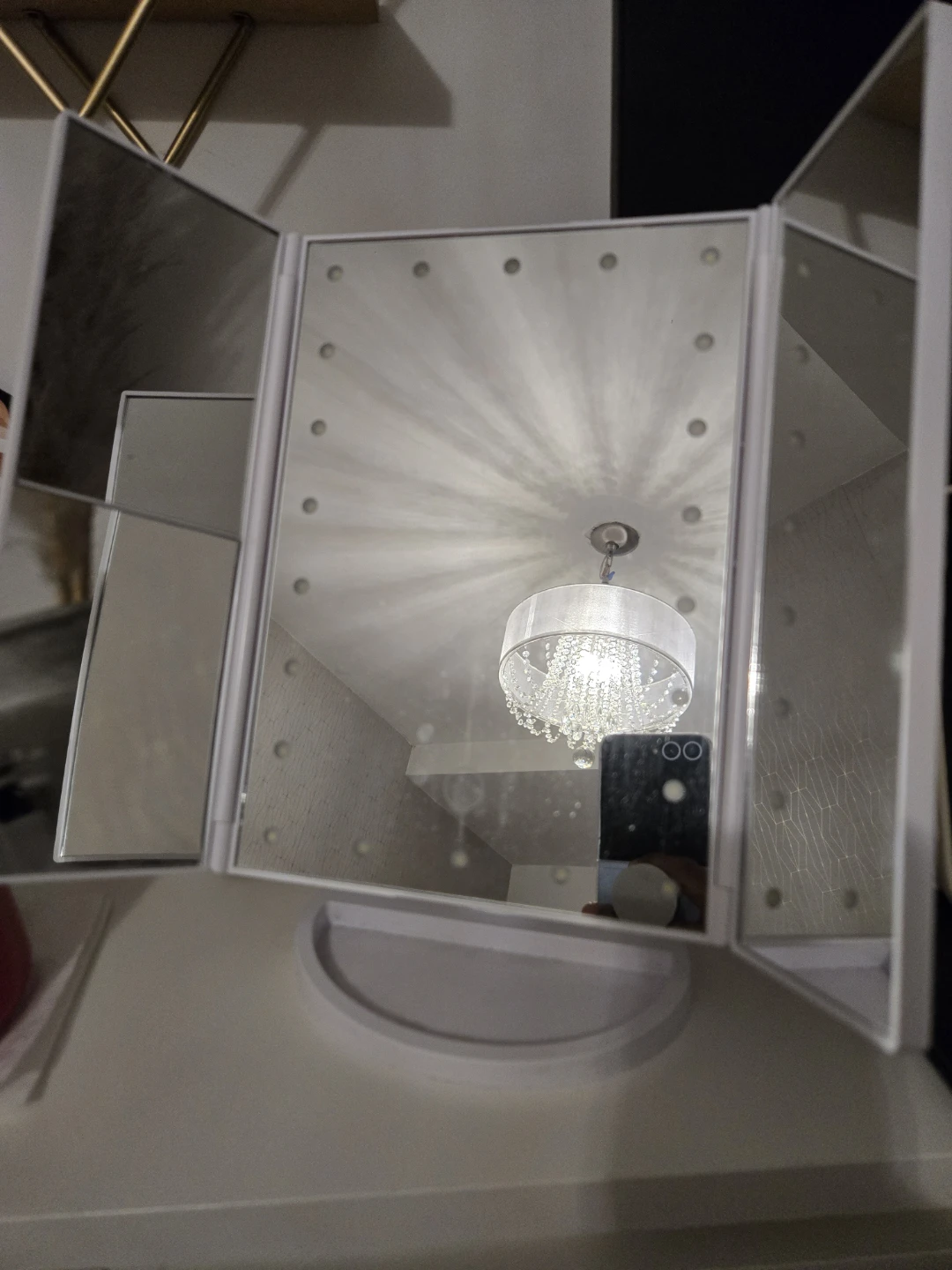 White Tri-Fold Makeup Mirror with LED Lights - photo 2