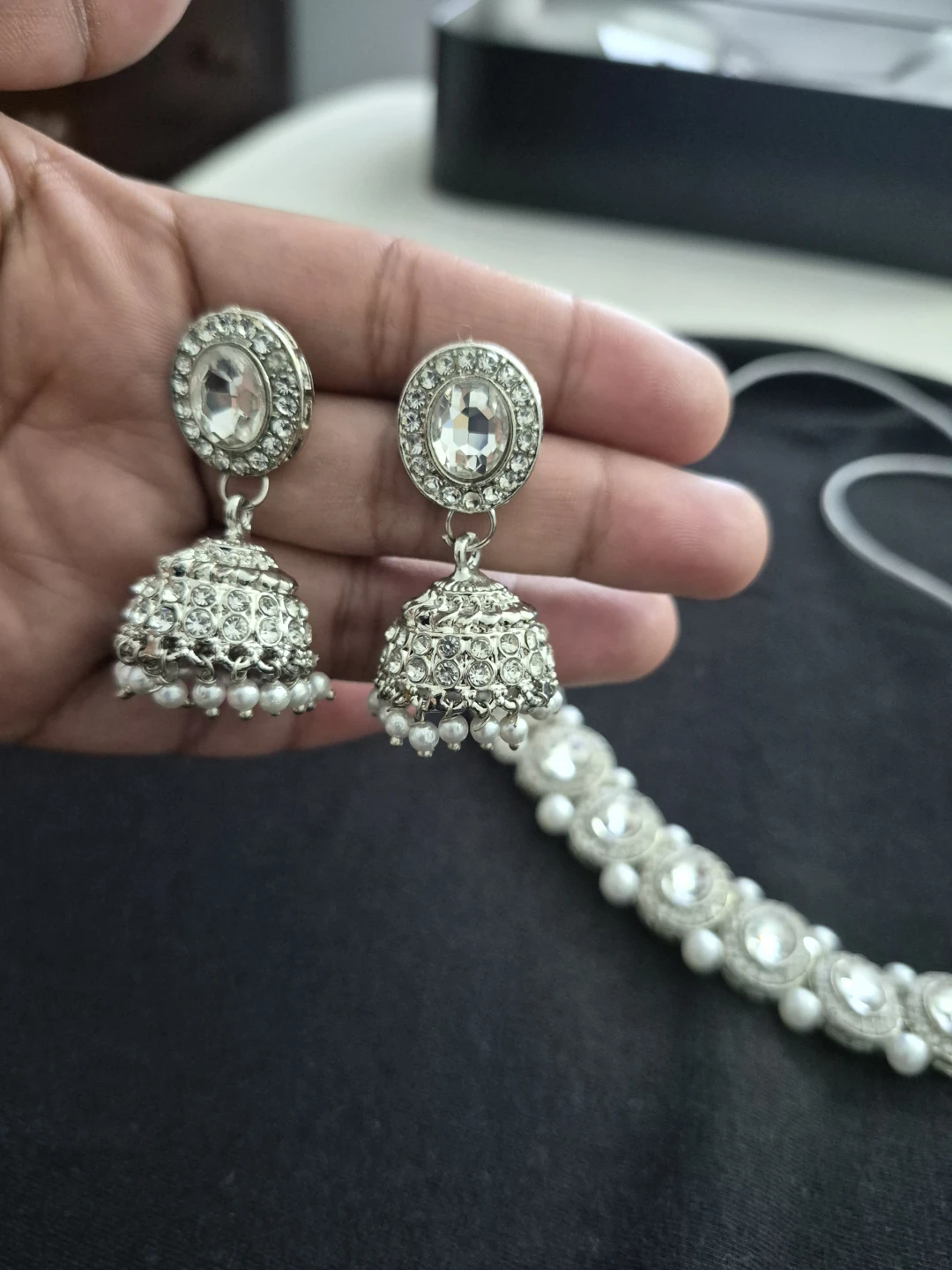 Silver Tone Choker Necklace and Jhumka Earrings Set