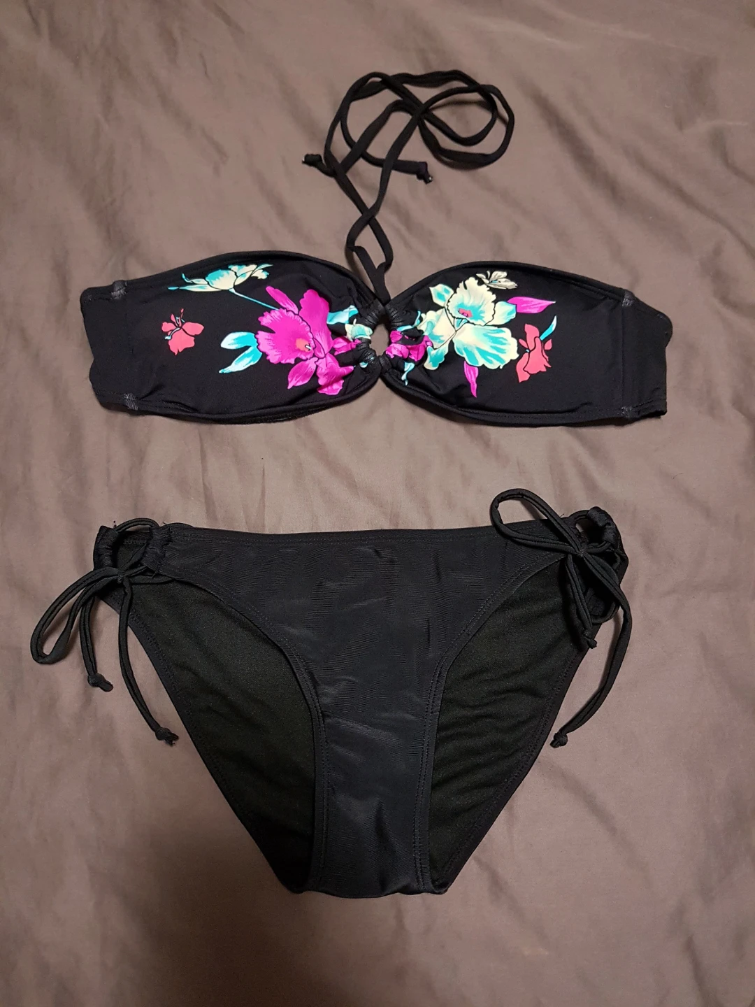 Black Bandeau Bikini with Floral Print medium