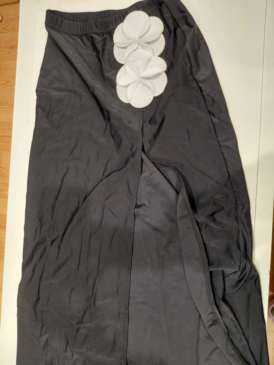 Black One-Piece Swimsuit with White Flower Embellishments - photo 2